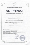 Сертификат о прохождении длительной программы обучения "Введение в нарративную терапию"