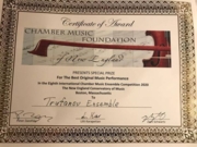 Диплом Международного Конкурса Chamber Music Ensemble Competition 2020 The New England Conservatory