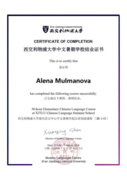 Сертификат о  завершении летней языковой школы при китайском университете Xi'an Jiaotong-Liverpool University.