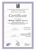 Сертификат участия в международном пианистическом конкурсе им. В. Горовица (отменен из-за ковида)