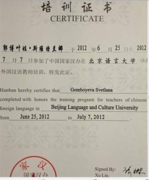 Сертификат повышения квалификации Пекинского институт языков и культуры "Методика преподавания китайского как иностранного"