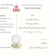 Сертификат о прохождении языковой практики в Египте по арабскому языку