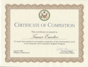 Certificate of completion of Intermediate Course