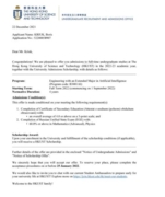 Hong Kong University of Science and Technology Admission Letter