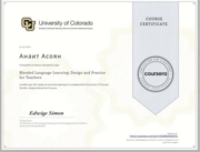 Сертификат о прохождении курса Blended Language Learning: Design and Practice for Teachers