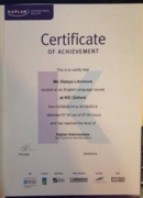 Certificate of International Kaplan school in England