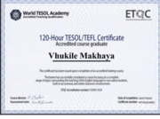 120-тичасовой курс TESOL/TEFL (Teaching English as a Foreign Language, преподавание английского языка как иностранного) с выдачей международного сертификата