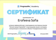 Сертификат участника методического лагеря от Progress Me