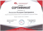 Сертификат подтверждения владения методикой преподавания Ментальной Арифметики