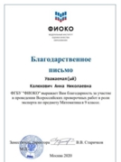 Благодарность за участие в проведении ВПР в качестве эксперта