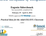TESOL Certificate of Completion. Practical Ideas for the Adult ESL/EFL Ckassroom.