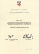 Master of Business Administration, University of London, 2012.