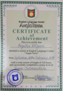 Сертификат об окончании уровня Upper-Intermediate в английской школе Angloterra