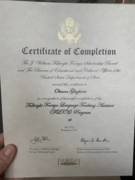 Fulbright FLTA program completion certificate