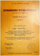 Сертификат преподавателя по Хатха йоге. Swami Shivananda Yoga