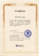 Сертификат о стажировке в университете Цукуба (Япония)