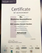 Сертификат о прохождении курсов в Лондоне и уровне владения языком (advanced)