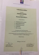 Сертификат о прохождении курсов немецкого языка в г. Диллинген