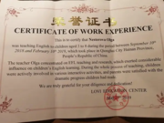 Certificate of work experience.