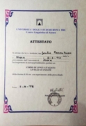 Аттестат Третьего Римского Университета о продвинутом знании итальянского языка