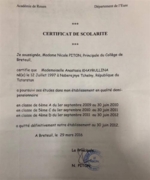 Сертификат об обучении во французской школе