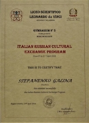 сертификат об участии в Российско-Итальянской культурной программе обмена студентами