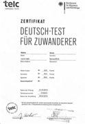 Сертификат знаний немецкого языка уровня B1