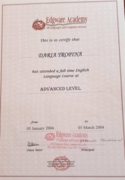 Сертификат от Edgware Academy (Advanced level student/продвинутый уровень)