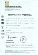 Certificato di frequenza la Scuola Leonardo da Vinci Roma