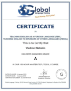 Международный сертификат TEFL & TESOL с оценкой "A". Verification Number: GLT2019015729