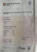 Сертификат CAE, подтверждающий уровень владения языком