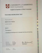 Сертификат о сдаче международного экзамена по методике преподавания иностранного языка TKT