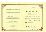 Сертификат о прохождении курса китайского языка
