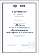 Сертификат «Педагог дополнительного образования по иностранному язык»