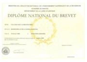 Диплом о неоконченном французском среднем образовании