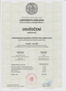 Сертификат о владении чешским языком, уровень B2. Прага 2018