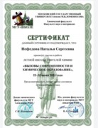 Сертификат участника летней школы химиков МГУ