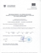 Сертификат, подтверждающий прохождение стажировки в университете Гранады