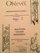 Диплом за 1 место на музыкальном конкурсе в Венгрии.