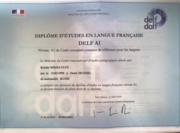 Диплом об успешном прохождении экзамена DELF уровня А1