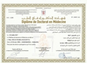 Диплом о получении высшего медицинского образования (язык обучения: французский)