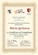 Certificate of Completion of the Program in Linguistics, Cognitive and Cultural Studies