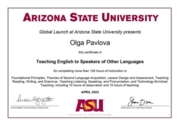 TESOL (150 часов). Arizona State University, 2023