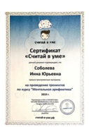 Сертификат педагога по ментальной арифметике