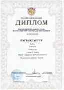 Диплом призёра регионального этапа всероссийской олимпиады школьников по математике