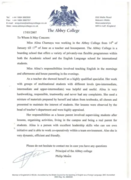 Рекомендательное письмо из Abbey College, Великобритания, в котором я работала преподавателем английского языка