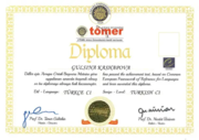Диплом об окончании языковых курсов в университете Анкары