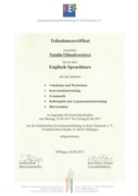 Сертификат о прохождении стажировки в г. Диллинген (Германия), Englisch- und Deutsch-Sprachkurs bei der Katolischen Erwaschenbildung im Kreis Saarlouis e.V.