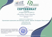 Сертификат: Организация и проведение дистанционных занятий, вебинар