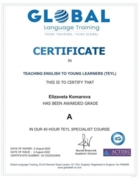 Сертификат. Global Language Training, England, 40 Hour TEYL Specialist course